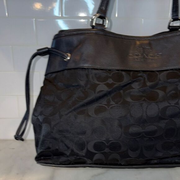 Coach Bag Purse Handbag Signature Logo Drawstring Carryall Tote Shoulder Bag - Picture 2 of 16